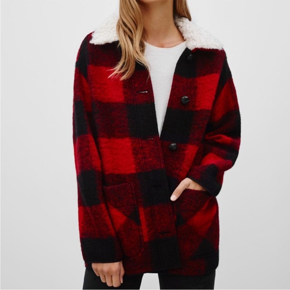 Aritzia Wilfred Free Matilda Buffalo Check Plaid Wool Coat